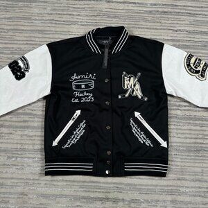 AMIRI Hockey Fighters Leather Jacket Black Mens Size Large
